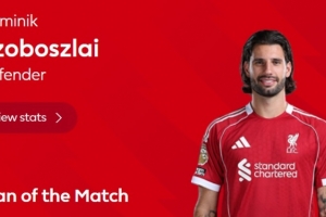 毫无悬念！官方：索博斯洛伊当选利物浦vs阿森纳全场最佳