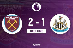 半场-帕奎塔世界波博特曼送乌龙墨菲破门 西汉姆联2-1纽卡斯尔联